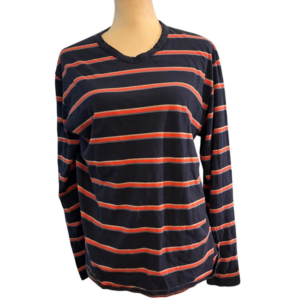 Ammann European 100% Cotton Striped Long Sleeve V-Neck Shirt, Men's Small